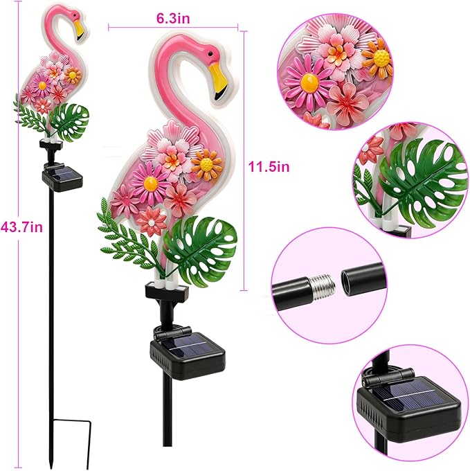ANGMLN 2Pack Flower Flamingo Solar Lights Outdoor Decor, Pink Neon Solar Flamingos Outdoor for Yard, Flamingo Gifts for Mothers Day Mom Women Path Light for Lawn Patio Walkway Decor