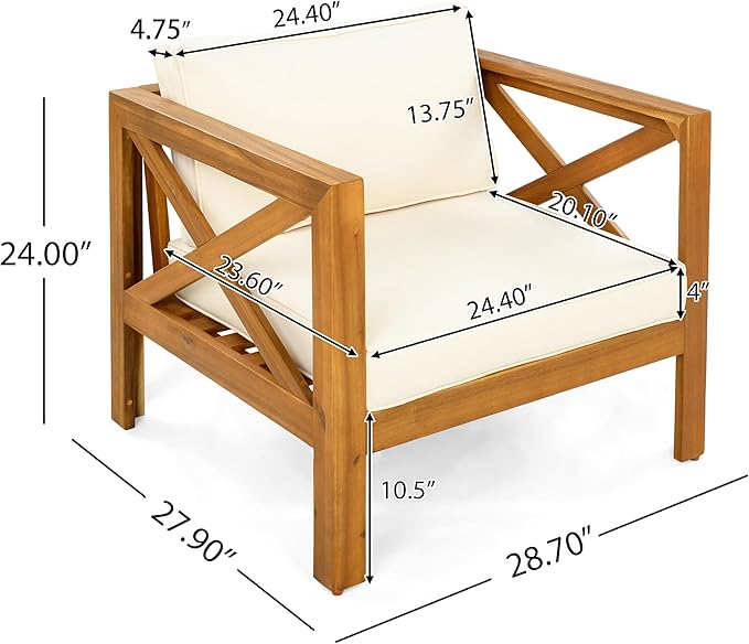 Christopher Knight Home Lucy Acacia Wood Outdoor Patio Furniture Set, 3 Pieces Patio Set, Round Side Table and ArmChairs Conversation Set with Cushion for Garden Lawn Balcony, Beige + Light Teak
