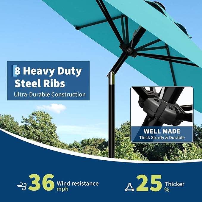 Garvee 10FT Patio Umbrella - Outdoor Table Umbrella with Smooth Crank Lift, Push Button Tilt and 8 Sturdy Ribs - Market Umbrella UV Protection Waterproof for Pool, Deck, Yard, Garden