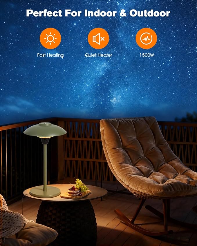 Electric Patio Outdoor Heater, 1500W Infrared Tabletop Heaters for Indoor Oudoor Use, IP55 Waterproof, Tip-over & Overheating Protection, Perfect for Garden, Balcony (green, tabletop-switch)