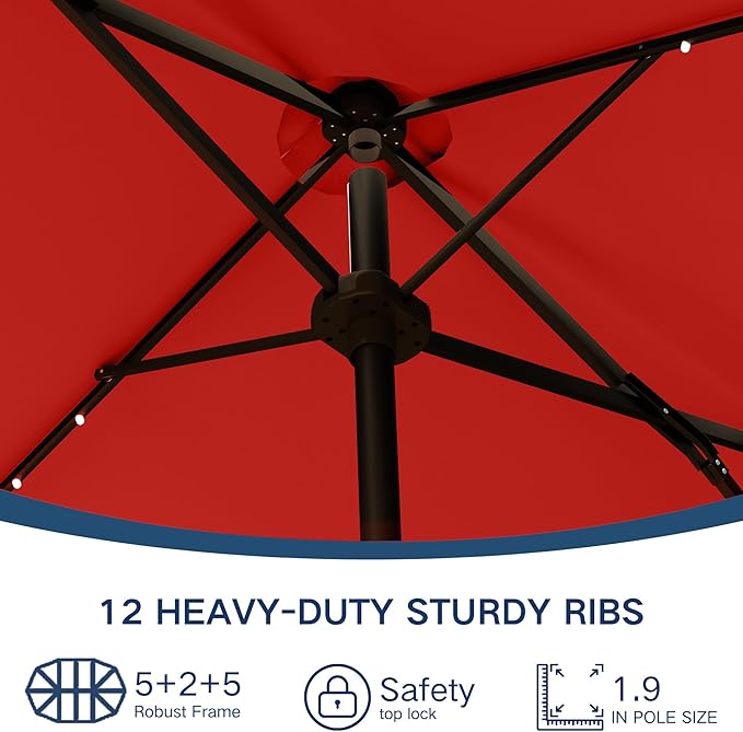 Large Patio Umbrella with Solar Lights and Base, Double-Sided Outdoor Rectangle Umbrella with 48 LED Lights, Market Table Umbrellas with UV Resistant Canopy