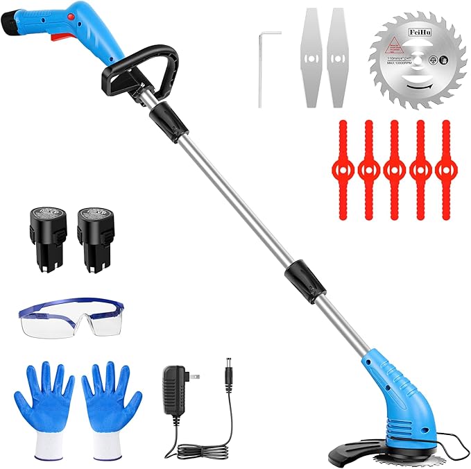 Lipoliftco Weed Wacker Cordless, 12V Battery Powered Lawn Edger, Grass Cutter with 2 * 2000mah Rechargeable Batteries and 3 Types of Blades, Lightweight Electric Mower for Garden and Yard Lawn