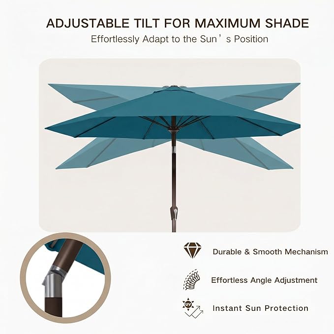 Kingdura 10FT Outdoor Patio Umbrella, Market Table Umbrella with Push Button Tilt and Crank, 8 Sturdy Fiberglass Ribs, UV Protection for Pool, Lawn, Deck, Backyard, Garden (Lake blue)