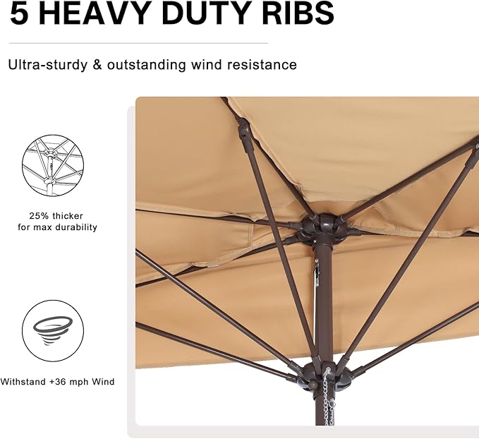 ABCCANOPY Patio Umbrella 11FT - Outdoor Half Umbrellas for Patio, Backyard, Garden, Deck (Tan)