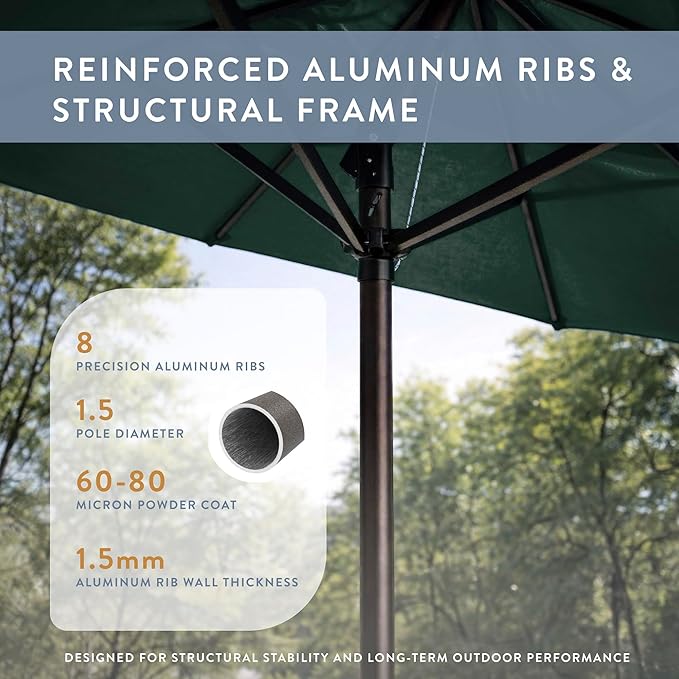 California Umbrella 10-Year Protection 9 Ft Outdoor Patio Umbrella, Pacifica Fade-Resistant Fabric, Auto-Tilt, Heavy Duty Aluminum Frame, 8 Reinforced Ribs for Pool or Deck, Bronze Pole, Hunter Green