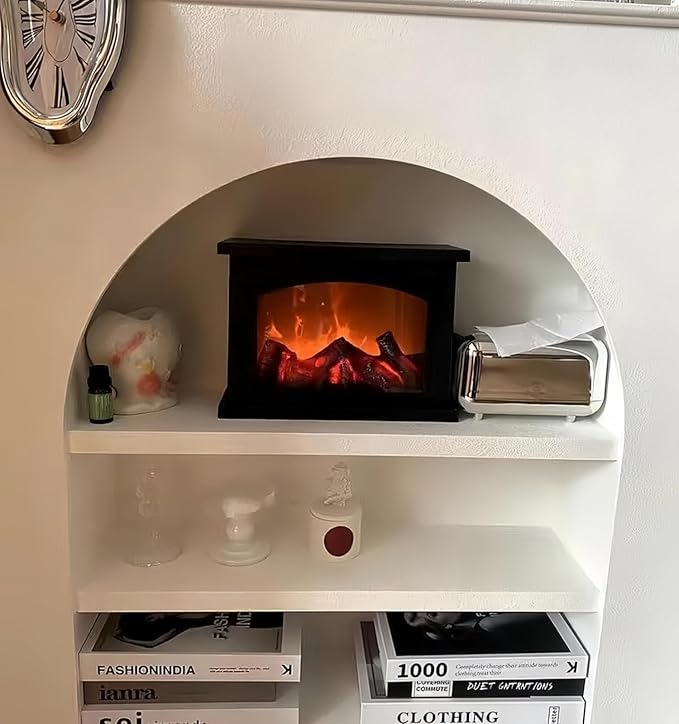 Simulated LED Fireplace Lantern USB & Battery Powered Flameless Light with Simulation Flame Table Decorative Lamp Mini Fireplace Ornament for Cozy Home Decor Free Standing Electric Log Burner