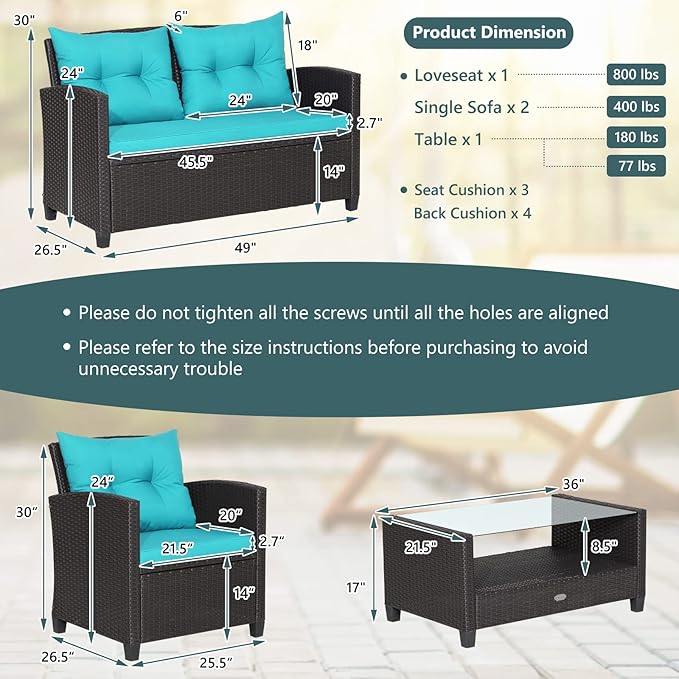 Tangkula 8-Piece Patio Furniture Set, Rattan Wicker Chair Set with 2 Loveseat, 4 Single Sofas, 2 Coffee Table with Tempered Glass Top, Outdoor Furniture Sets for Backyard, Porch, Garden and Poolside