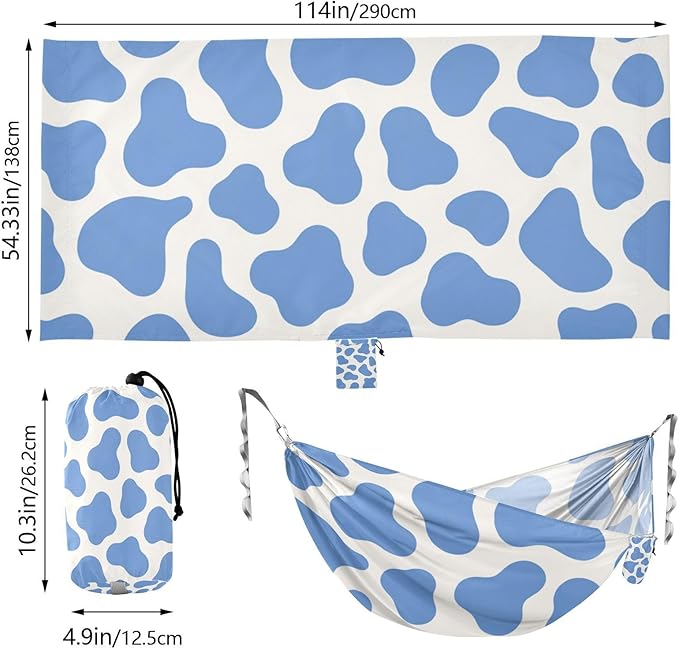 Cow Print Blue 330lb Capacity Outdoor Hammocks with Tree Straps Cloth Hammock for Camping & Hiking Essential amacas para patios con Base de adultos
