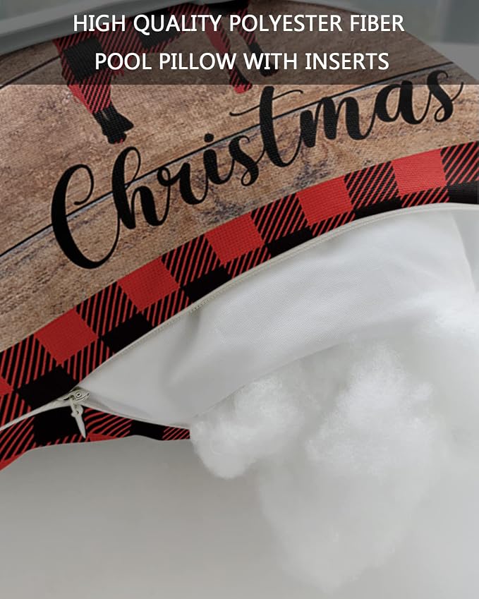 Outdoor Pillows Covers with Inserts Christmas Farmhouse Animal Cow Pig Cock Waterproof Recliner Pillow with Adjustable Strap Throw Pillows for Patio Furniture Pool Lounge Chair, 11x16 inch, 1PCS