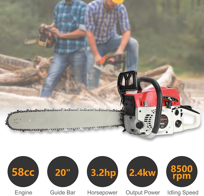 58CC Gas Powered Chain Saw, 20 Inches Cordless Chain Saw for Wood Cutting and Tree Trimming
