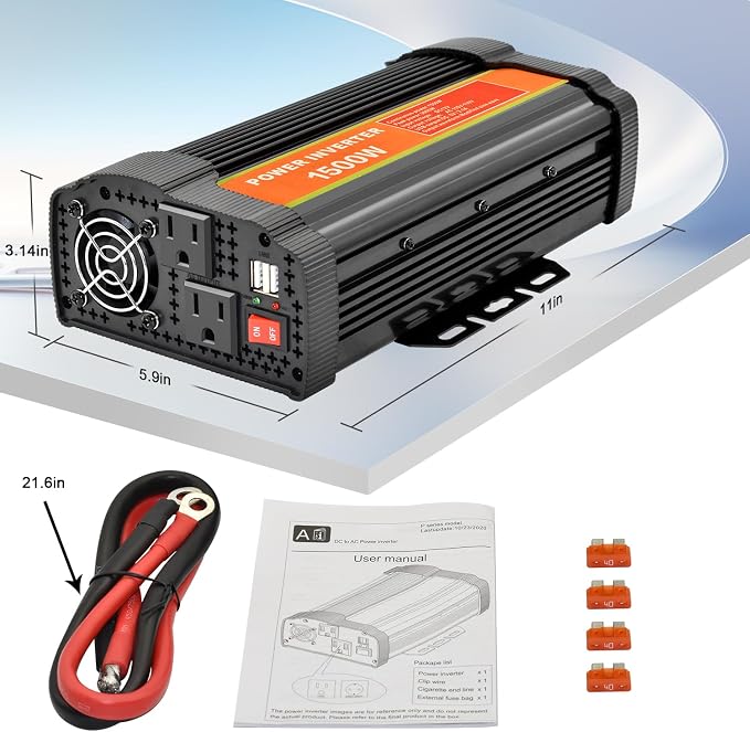 Power Inverter dc to ac 12V to 110V Converter Charger for car RV (1500W)