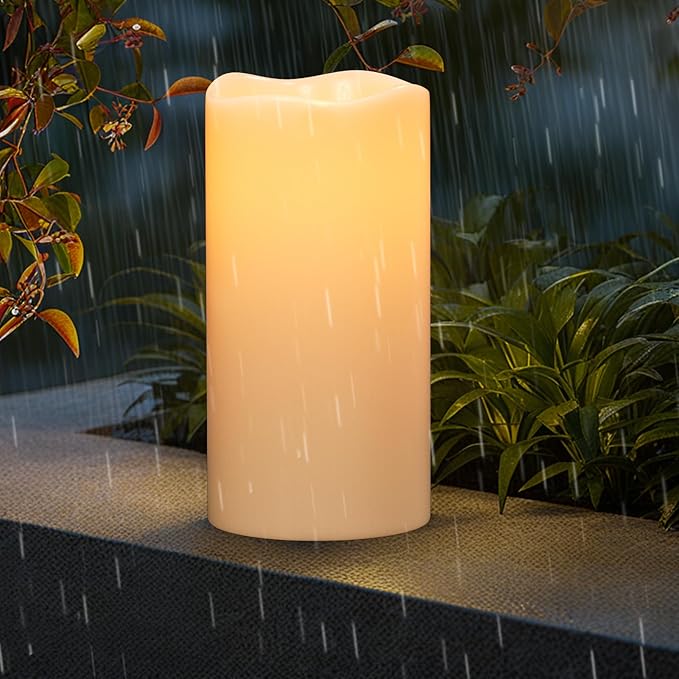 Outdoor Indoor Waterproof Flameless Candles Flickering with Remote Timer, White LED Pillar Candles Battery Operated Pack of 2, Long Lasting Electric Candles Lanterns Cream Φ 4" H 8” 8”