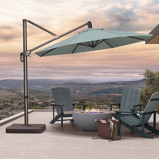 PURPLE LEAF 10' X 10' Cantilever Patio Umbrella with 360-degree Rotation Aluminum Round Outdoor Offset Hanging Umbrella for Patio Pool, Sprout Green