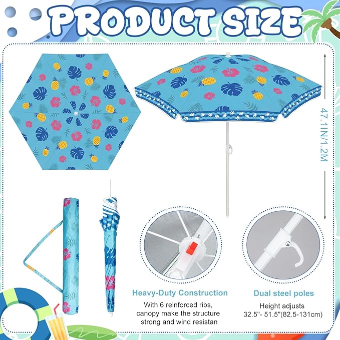 Dansydaisy Beach Umbrella for Water Table, Picnic Table Shade, 47 Inch Replacement Portable Outdoor Umbrella, UV Protection for Sand Play Camping Patio Garden, Tables Not Included