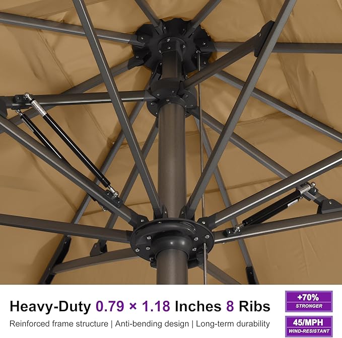 PURPLE LEAF 13 X 13 FT Extra Large Commercial Square Patio Umbrella Maximum Coverage Heavy Duty Wind Resistant Vented Canopy Reinforced Frame for Restaurant Hotel Resort Cafe Outdoor Dining Area Business Use Beige