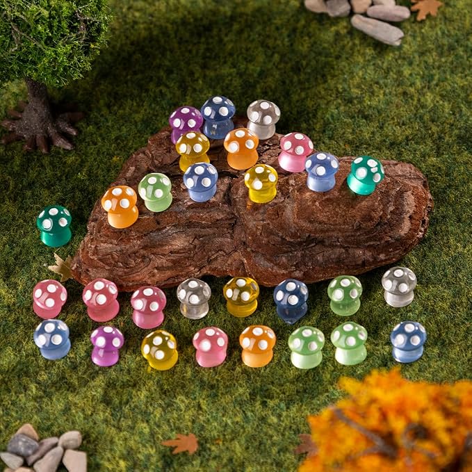 80P Mini Mushrooms, Tiny Resin Mushroom Figurines Small Little Resin in Bulk for Miniature Landscape Aquarium Potted Fairy Garden Home Decor Accessories Party Favors Gifts