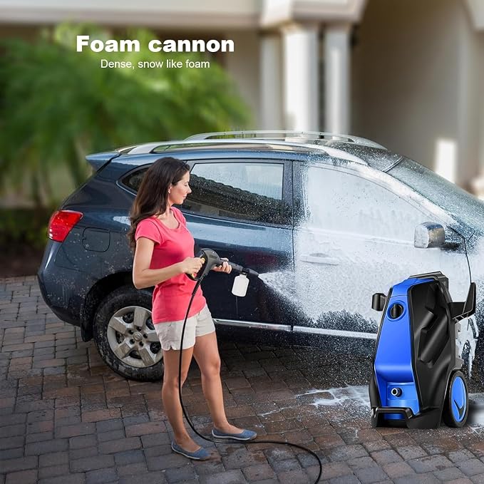 5000 PSI Electric Pressure Washer with 33FT Hose Power Washers Powered Professional High Pressure Cleaner Machine, Foam Cannon, 4 Tips, powerwashers for Home Cars, Blue