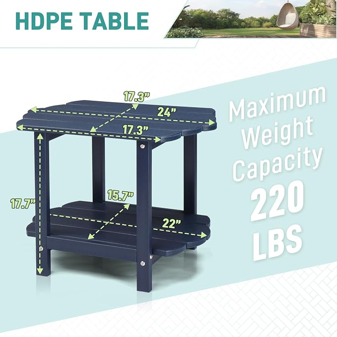 HDPE Adirondack Weather Resistant Square Side Table for Patio, Backyard, Pool, Indoor, Beach Use, Easy Maintenance (Square, Blue)