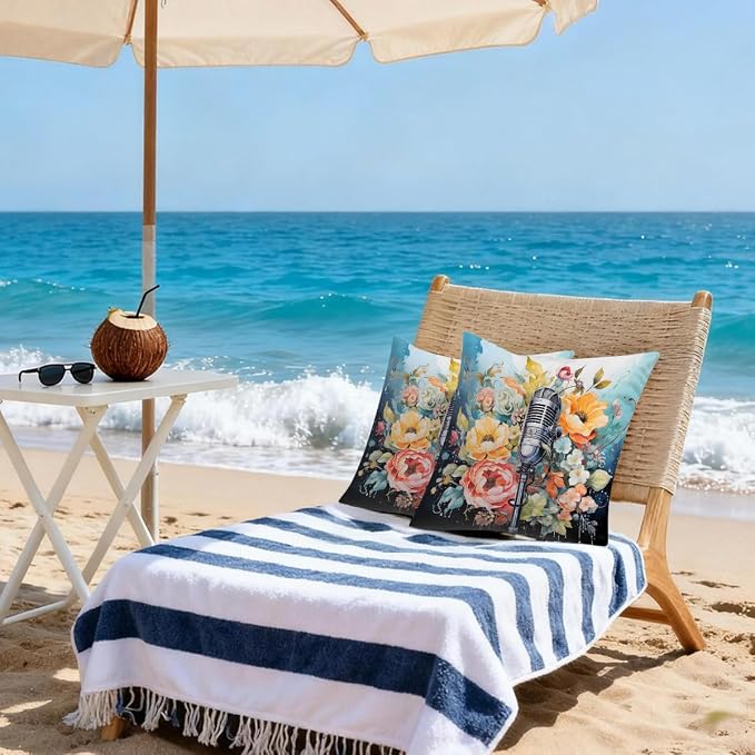 22x22 Inch Outdoor Pillow Covers Set of 2 Waterproof Throw Pillow Covers Decorative Couch Cushion Covers Microphone Floral Square Pillowcases Protectors for Patio Garden Sofa