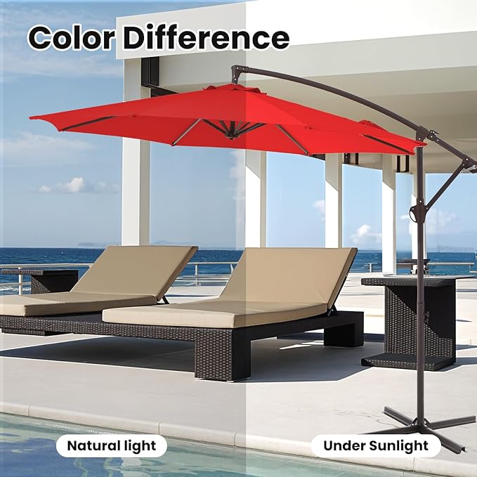 10FT Patio Umbrella, Outdoor Offset Cantilever Umbrella with Sturdy 8 Ribs, Easy Tilt Adjustment for Backyard Pool Garden,Orange
