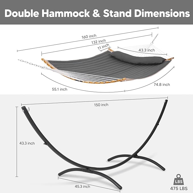 SUNCREAT Hammocks Standing Patio Hammock, Portable Hammock with Stand Foldable, Patent Pending, Dark Gray