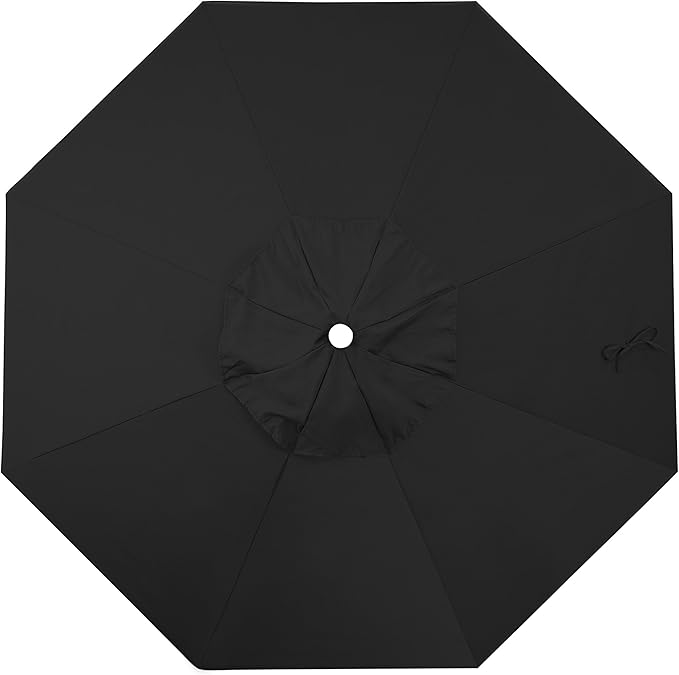 California Umbrella 9' Round Aluminum/Fiberglass Umbrella, Push Open, White Pole, Olefin Black Fabric