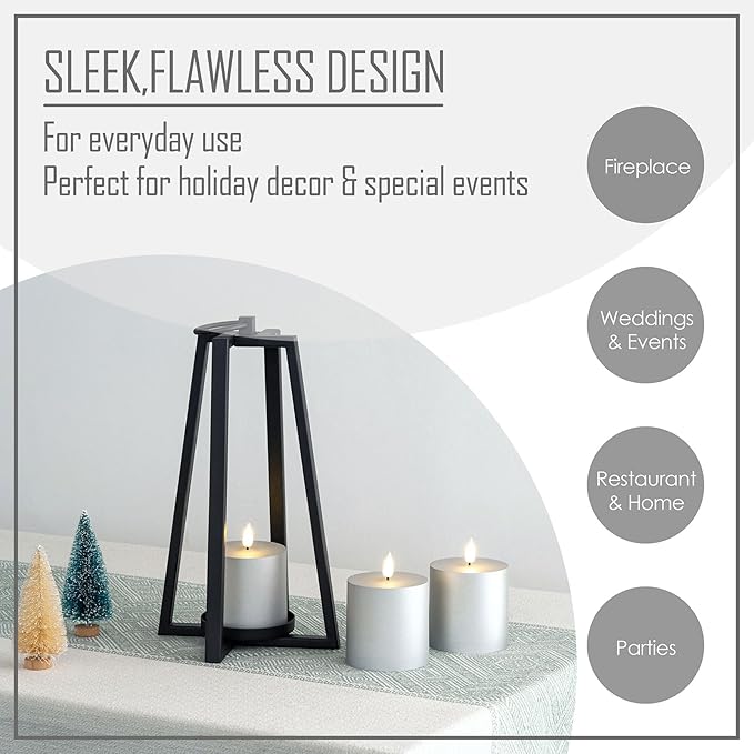 smtyle Silver Flameless LED Candles with Remote, 3"x3" Plastic Pillar Candles, Realistic Flickering Battery Operated Set of 3, Timer Function for Home, Wedding, Party, Holiday Decor