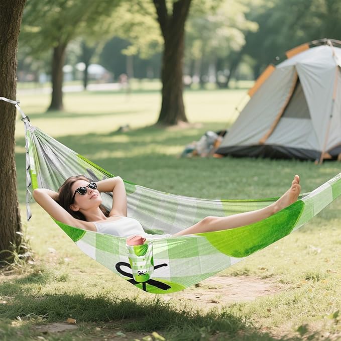 Watercolor Green Apples Plaid 330lb Capacity Outdoor Hammocks Swing Hammock for Indoor Outdoor Patio hamaca de Algodon para Jardin