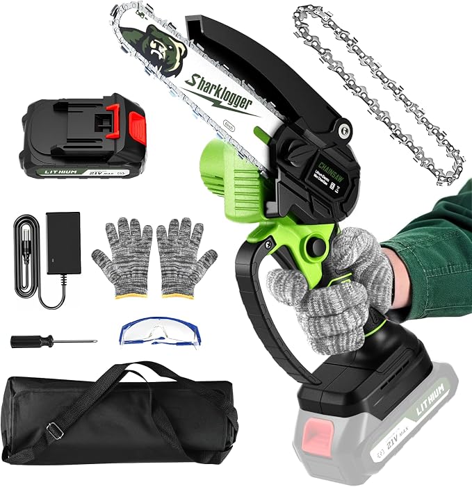 Mini Chainsaw, 6-inch Cordless Electric Mini Chainsaw, Portable Handheld Chain Saw for Tree Pruning Shearsand Garden Maintenance, Best Gift for Men Dad Husband(Green)