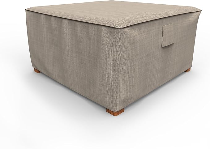 Budge P4A01PM1 English Garden Square Patio Table Cover / Ottoman Cover Heavy Duty and Waterproof, Large, Tan Tweed