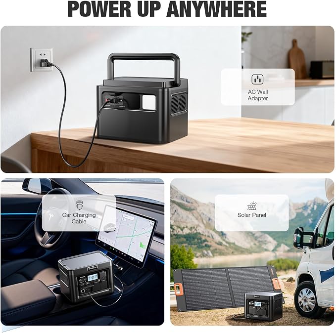 GRECELL H1200 Portable Power Station 1200W, 672Wh LiFePO4 Battery Solar Generator with 10ms UPS, 1200W Solar Power Station, 9 Output Ports for Home Emergency, Outdoor Camping, RV Travel, Laptop TV
