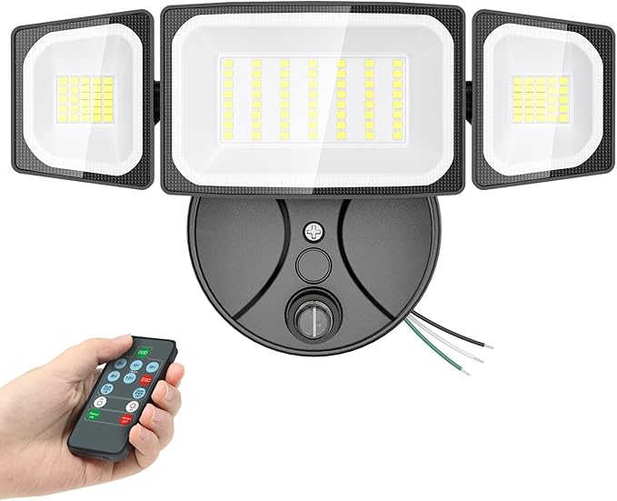 Onforu Dusk to Dawn Outdoor Lighting,70W Security Lights with Remote,7000LM Flood Lights Outdoor Wired,IP65 Waterproof Lights Fixture,2Modes 3 Adjustable Heads Photocell Light for Garage Patio Yard