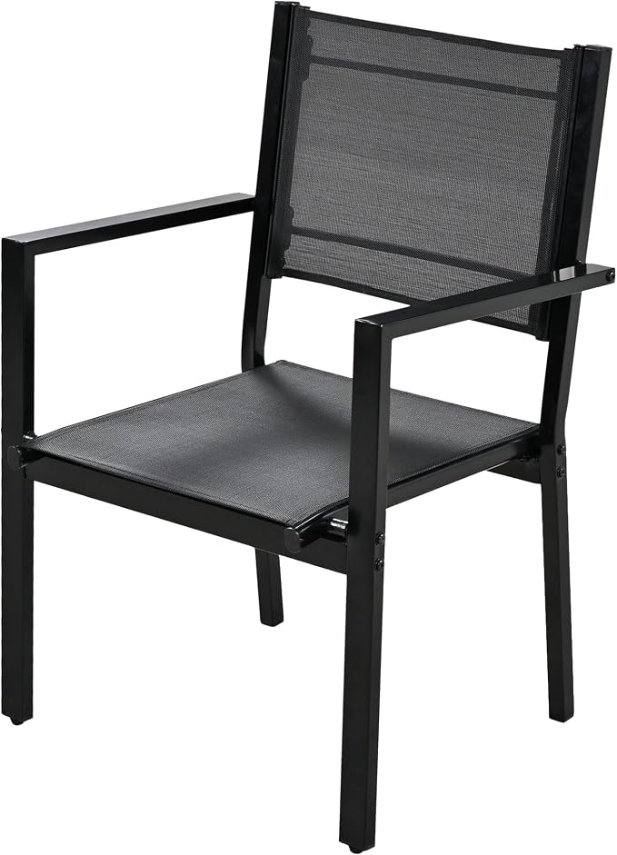 RuiSiSi 7 Pieces Outdoor Dining Table Set for 6, Steel Patio Dining Table and 6 Textilene Chairs for Yard, Garden, Porch and Poolside (Black)