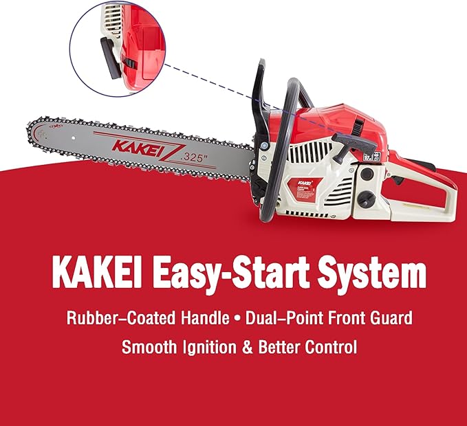KAKEI 62CC 18-Inch Gas Chainsaw, 3.8HP 2-Stroke Engine, Easy Start, Germany-Steel Chain & Precision Bar, Gas Powered Chainsaw for Tree Cutting, Firewood and Logging