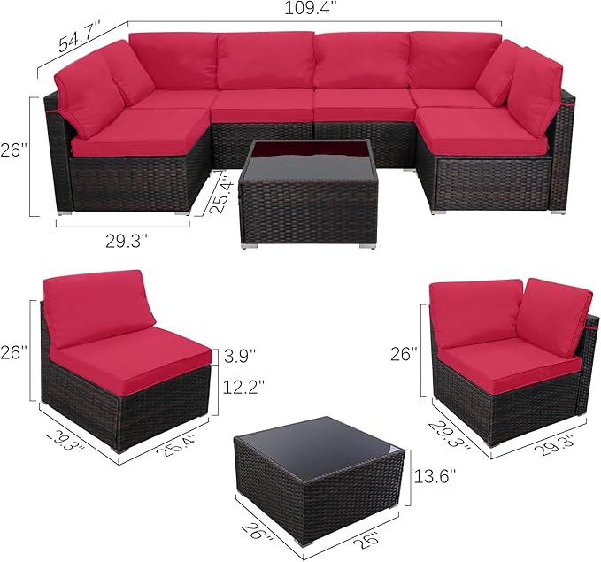 7 Pieces Outdoor Patio Furniture Sets,Rattan Conversation Sectional Set,Manual Weaving Wicker Patio Sofa with Tea Table