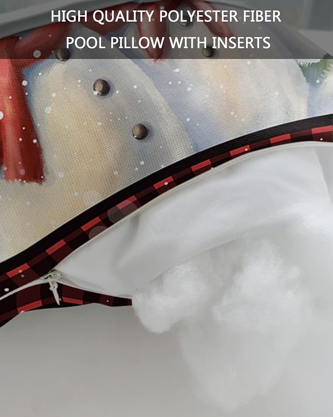 Outdoor Pillows Covers with Inserts Christmas Snowman Xmas Tree Buffalo Plaid Waterproof Recliner Pillow with Adjustable Strap Throw Pillows for Patio Furniture Pool Lounge Chair, 12x20 inch, 1PCS