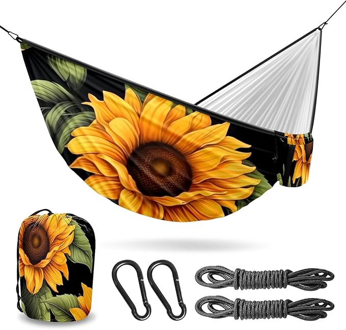 Hammock Double & Single Portable Hammocks with Storage Bag Travel Camping Beach Hiking Backpacking Patio Backyard-Indoor Outdoor Gear Sunflower (2)