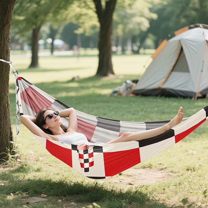 Red and White Checkered Pattern 330lb Capacity Hammocks with Hanging Rope Portable Hammock for Outside Patio Garden sillas para acampar