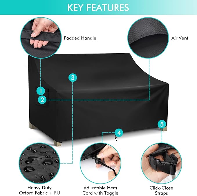 WLEAFJ Patio Sofa Cover Waterproof, 3-Seater Outdoor Sofa Cover, Heavy Duty Outdoor Couch Cover, Large Lawn Patio Furniture Covers with Air Vent, 90’’ W x 42’’ D x 32’’ H