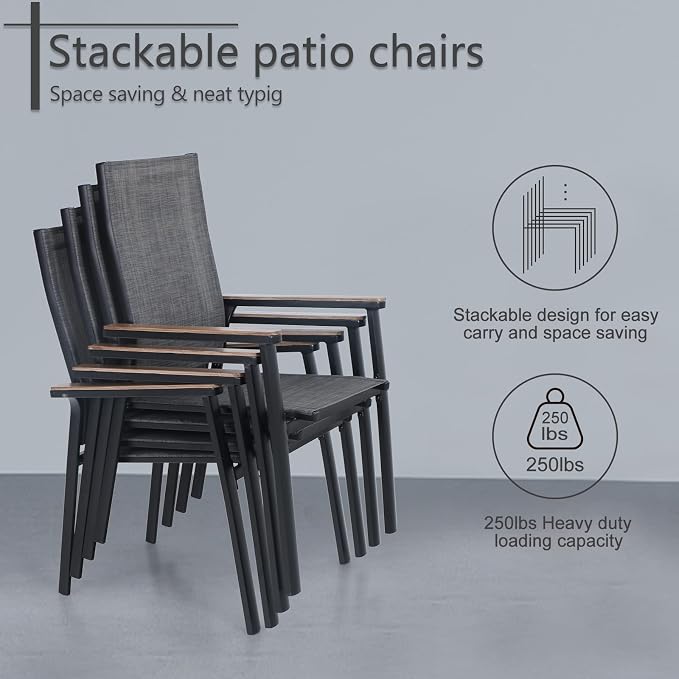 Sophia & William Patio Dining Set for 6 Patio Furniture Set 8 Pieces with 13ft Double-Sided Patio Umbrella Beige, 6 x Aluminum Patio Dining Chairs, 1 Metal Patio Dining Table for Lawn Garden Backyard