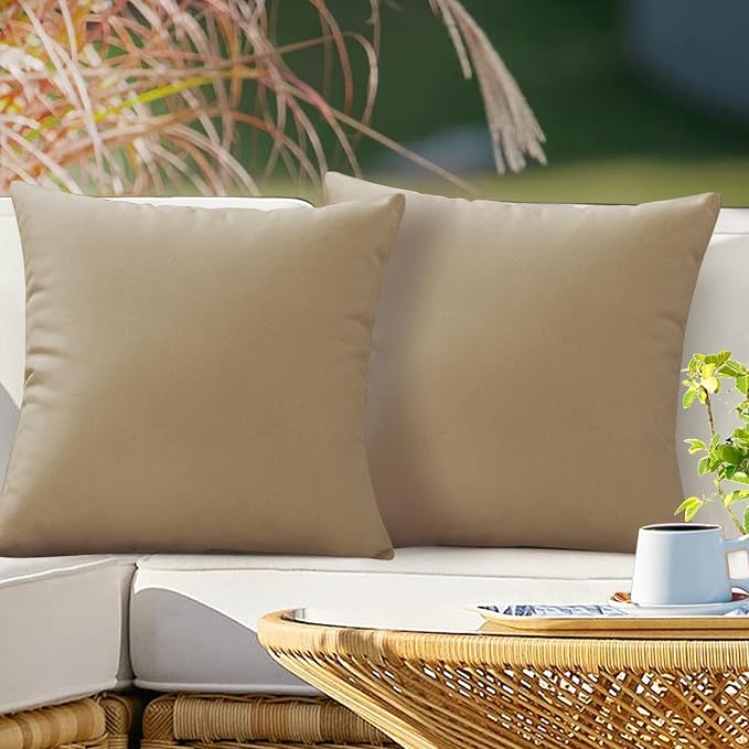 VAKADO Outdoor Waterproof Throw Pillow Covers 16X16 Set of 2 Decorative Taupe Patio Furniture Cushion Cases Outside Decor for Couch Garden Bench Porch