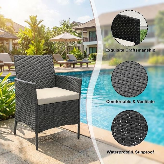 3PCS Outdoor Patio Bistro Set, PE Wicker Armchairs with Coffee Table, Beige