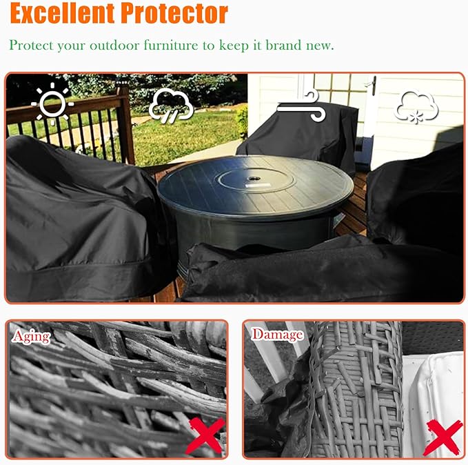 WOMACO Patio Swivel Chair Cover Waterproof Outdoor Tall Swivel Chair Slip Covers Outside Small Large Oversized Wicker Lawn Club Chair Furniture Protector (Black, 37.4" W x 37.4" D x 40" H)