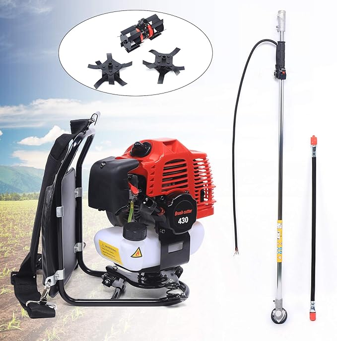 Gasoline Brush Cutter 2-Stroke8500RPM Gas Weed Wacker Brushs Cutter and Gas String Trimmer 2-Cycle Extreme Duty with Fuel Tank Multi Garden Tools Brush Cutters Weed Wacker for Yard Lawn (43CC+1250W)