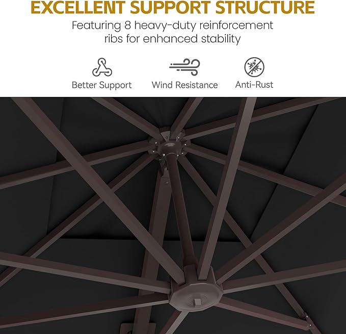 HASLE OUTFITTERS 9x12 FT Patio Cantilever Umbrella, Outdoor Offset Large Rectangular Heavy Duty Double Top Umbrellas with 360° Rotation for Pool Garden Deck，Black