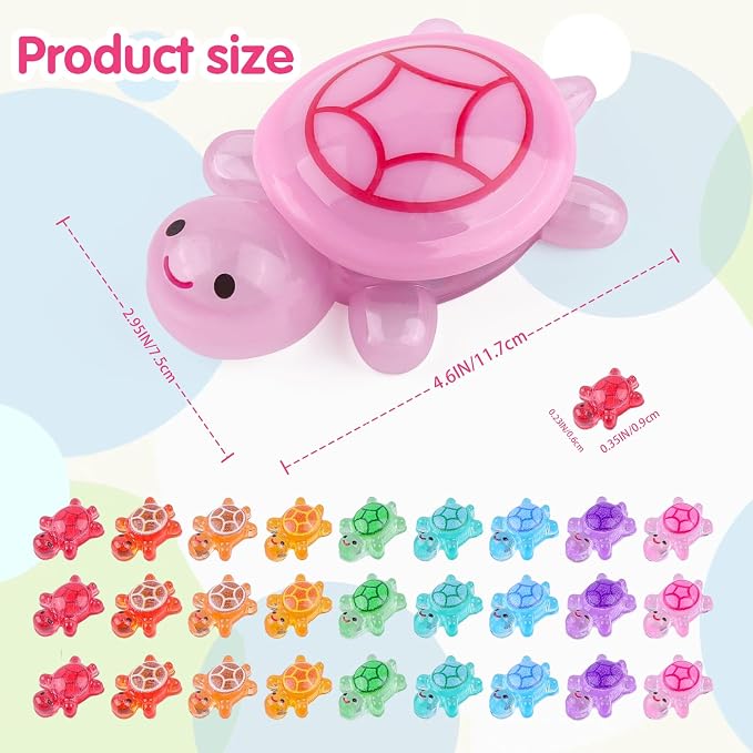 200 Pcs Mini Resin Turtle with 1 Pc Jumbo Resin Pink Turtles, Luminous Miniature Tiny Turtles Glow in The Dark for Fairy Garden Dollhouse Micro Landscaping