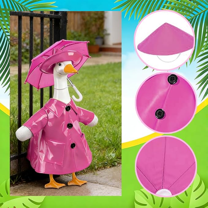 STONESTAR Raincoat Porch Goose Outfits with Umbrella Hat, Goose Spring Outfit Lawn Goose Raincoat Clothes Costume Fits 23" Geese Statue, Summer Garden Lawn Patio Yard Outdoor Decor (Raincoat-Pink)