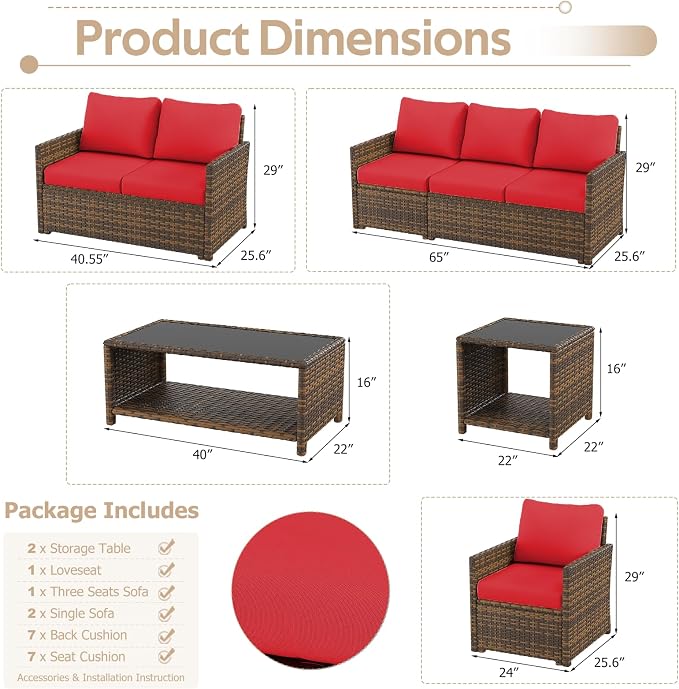 U-MAX Patio Furniture Set with Two Table, 7 PCS Outdoor Furniture for Garden