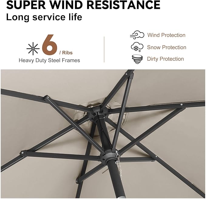 7.5FT Outdoor Patio Umbrella - Table Umbrella Waterproof UV Protection, Sombrillas de Patio with Push Button Tilt, Sun Umbrella for Pool, Porch, Garden, Deck, Backyard (Taupe)