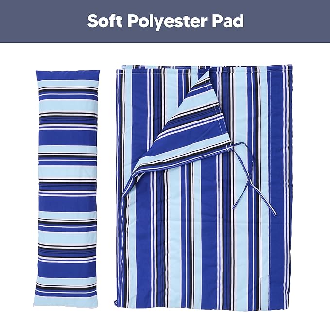 SUNCREAT Portable Hammock Pad with Soft Pillow, Two-Layer Soft Polyester Pad, Blue Stripes